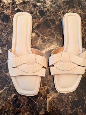 WhiteWoven Flat Slide Sandals Women’s EU 40 US 9-9.5 SquareToe Minimalist Summer